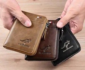 Venta al por mayor de los hombres de la PU Cartera de cuero Rfid antirrobo masculino titular de la tarjeta de visita hombre bolsa de dinero monedero con cremallera cartera para hombres