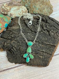 สร้อยคอเงินแท้ทำมือสไตล์ใหม่ประดับด้วยเทอร์ควอยซ์คิงแมน ดีไซน์สำหรับผู้หญิง - Product Image 4