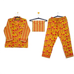 Belle impression numérique Floral femmes pyjama ensemble 100% coton respirant été multicolore taille élastique pleine longueur - Product Image 1