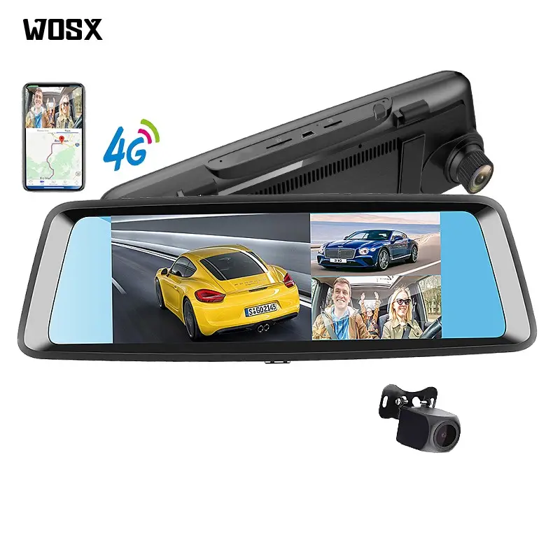 Wosx T10 7 인치 미러 대시 캠 4G SIM 카드 3-카메라 전면 인테리어 후면보기 카메라 자동차 dvr 자동차 용 스마트 백미러