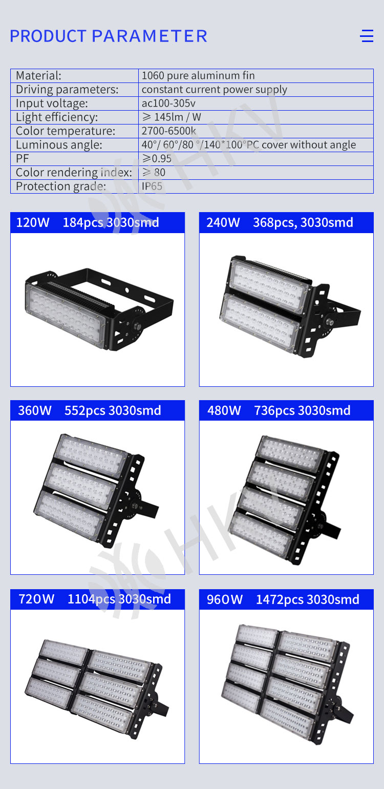 Die Casting Aluminum Housing Flood Led Light Module Rectangle 500W For Sports
