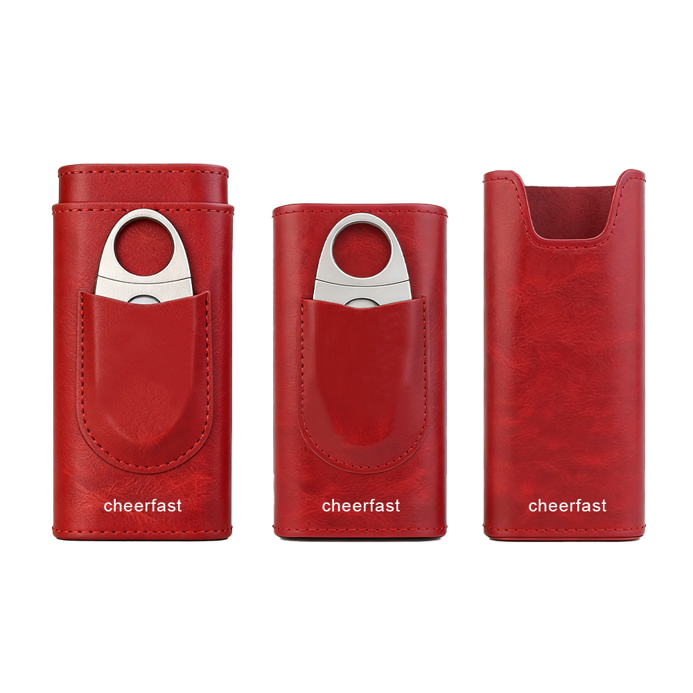 Estuche de viaje para cigarros de cuero PU rojo