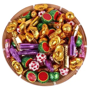 Vente en gros de boules de chocolat enveloppées de papier d'aluminium pour mariage lingot d'or de bonbon barre d'or chocolat d'arachide vente en vrac chocolat de forme différente