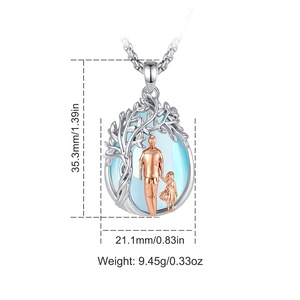Collana Albero della Vita Padre <span class=keywords><strong>e</strong></span> Figlia con Pendente in Pietra di Luna Placcato Rodio <span class=keywords><strong>e</strong></span> Figure Placcate Oro Rosa 18K - Regalo Sentimentale per la Famiglia - Product Image 2