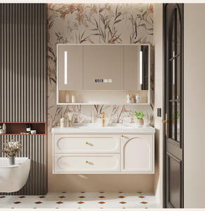Factory Supply <b>Wall</b>-Mounted Bathroom Vanity with LED Smart <b>Mirror</b> Cabinet Ceramic Basin 60-Inch White MDF Hospital Use - Product Image 6