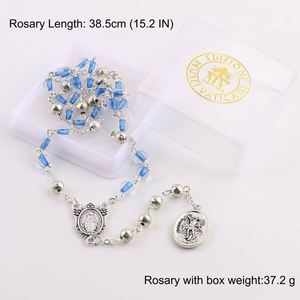 Mecrt Religious Jewelry Items Catholic Virgin Mary <b>Chain</b> Rosay Blue Glass Pearl Beads Rosario Women Necklaces with Box - Product Image 2