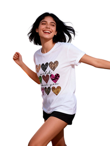 T-shirt con stampa a cuore per San Valentino, da donna, a maniche corte, girocollo, casual, in jersey di cotone 100%, moda primavera estate - Product Image 1