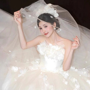 Wedding Dress Ball Gown Strapless Tulle Floral Print Floor Length Natural Waistline - Product Image 3