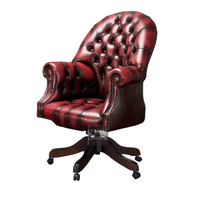 Chaise de directeur capitonnée de style mid-century sur mesure, chaise de bureau en bois antique, cuir véritable, pivotante, dossier haut, chaise de patron