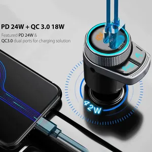 C80 FM Transmitter tự động quét USB QC 3.0 PD 20 W loại C sạc nhanh sạc xe hơi 5.1 tay-miễn phí cuộc gọi xe FM modulator - Product Image 5