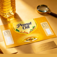 Étiquettes en papier personnalisées écologiques en gros, estampées à chaud or, vernis UV partiel, pour emballage de bouteilles d'huile alimentaire 5L, vente en gros, promotion