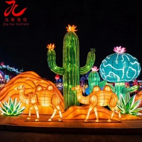 Lanterne géante LED motif chameau et cactus du désert, fabriquée à la main à Zigong, étanche, pour la décoration de scènes d' oasis et d'attractions touristiques