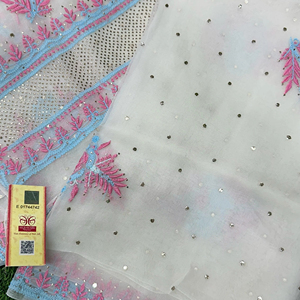 ชุดส่าหรีผ้าไหมออร์แกนซ่าผ้านิ่มทำมือสวยงามเสื้อผ้าอินเดีย & ปากีสถาน - Product Image 1