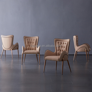 Poltrona Imbottita Confortevole, Arredamento per Sala <span class=keywords><strong>da</strong></span> <span class=keywords><strong>Pranzo</strong></span>, Sedia <span class=keywords><strong>in</strong></span> <span class=keywords><strong>Pelle</strong></span> con Gambe <span class=keywords><strong>in</strong></span> Acciaio Inossidabile - Product Image 5