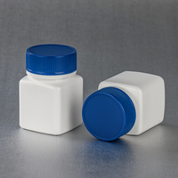 Flacons carrés blancs en PE de 40 ml avec bouchon à vis bleu côtelé – Contenants en plastique vides pour le stockage de médicaments et de comprimés en pharmacie