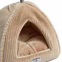 Yangyangpet Beige Dreieckiges Cord-Hundebett mit Streifen Luxuriöses Orthopädisches Schaumstoff Wasserdichtes Hundebett
