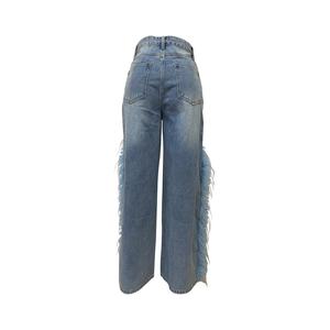 Jeans de Mezclilla de Pierna Recta para Mujer, Estilo Europeo Americano, con Borde de Piel Decorativo, Pantalones Casuales de Primavera - Product Image 3