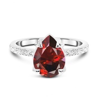 Anillo de Compromiso de Plata de Ley 925 con Granate en Forma de Corazón de James Avery, con Detalles de Diamantes en Engaste de Puntas, Bañado en Rodio, Ideal para Regalo