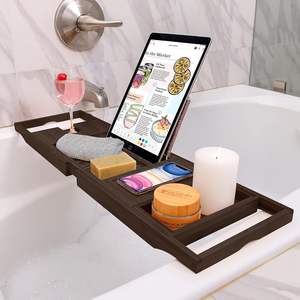 Support <span class=keywords><strong>de</strong></span> <span class=keywords><strong>baignoire</strong></span> en bambou, organisateur réglable avec porte-livre/<span class=keywords><strong>tablette</strong></span>/vin/verre/tasse, couleur bambou naturel, marque Bridge - Product Image 3