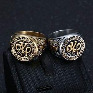 yunnique Akp Men's <b>Ring</b> Stainless Steel Gold Plated Letter Design Geometric Shape Gift Jewelry - Product Image 1