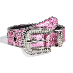 Benutzer definierte Großhandel Bling Western Cowboy Kristall Strass Gürtel Frauen Diamant besetzt PU Glänzenden Gürtel Für Kleid