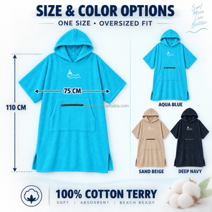 Serviette de plage à capuche en coton 100% avec logo brodé personnalisé, poncho de surf, robe de bain pour adulte, vente en gros - Product Image 4