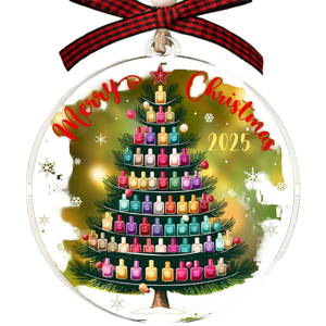 Boule de Noël artisanale en papier mâché, motif arbre de Noël, Joyeux Noël 2025, décoration suspendue avec ruban - Product Image 1