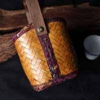 Wancai Guofeng Bamboo Basket-Petit fourre-tout tissé à la main pour pique-nique, épicerie de marché et décor de style fermier