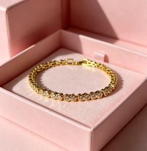 Brass Gold Plated Round CZ Tennis <b>Bracelet</b> Women Dainty Bezel <b>Set</b> Cubic Zirconia Gold <b>Bracelet</b> Bulk - Product Image 3