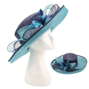 Оптовая продажа, дизайнерские шляпы с широкими полями Sinamay, шелковые шляпы с цветочным принтом в стиле Кентукки, Дерби, церковная шляпа, базовая Вуалетка для женщин