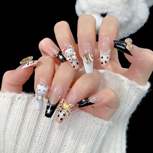 Luxo 3D Olá <span class=keywords><strong>Kitty</strong></span> Padrões com Encantos Nails Art Leopard Print Dicas francesas Pressione as unhas para meninas - Product Image 4