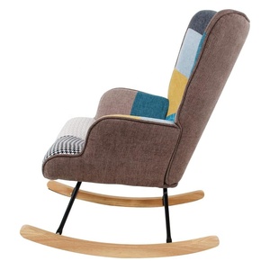 <span class=keywords><strong>Patchwork</strong></span> Rocking Chair Mid Century Rembourré Rocker Glider Chair <span class=keywords><strong>Fauteuil</strong></span> à dossier haut avec pieds en bois pour salon chambre - Product Image 4