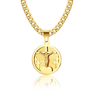 Collar con Colgante de Cruz, Chapado en Oro de 18K, Cadena Cubana de Acero de Titanio, Unisex, para Uso Diario - Product Image 5