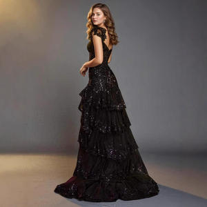 エレガントなノースリーブフリルチュール,カスタマイズサイズイブニングドレスセクシーVネックハイスリットレディープロムスカート - Product Image 2