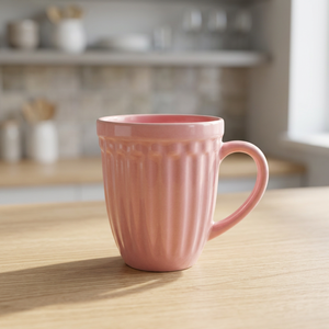 Mug à café en céramique rose, couleur unie, design côtelé, compatible micro-ondes, compatible lave-vaisselle, usage domestique, style minimaliste - Product Image 1