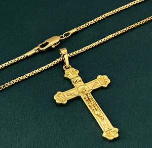 Collar con Colgante de Cruz de Lujo en Oro Auténtico de 18K AU750 Joyería Fina para Mujer Dama Estilo Clásico para Fiesta de Compromiso - Product Image 2