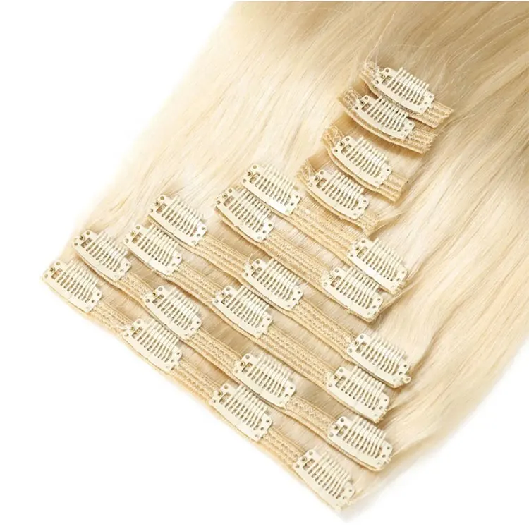 La vendita calda Premium senza soluzione di Clip In capelli Russian Remy Hair Human Hair Weft Clip In extension per capelli può essere tagliato