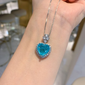 Fashion Eco-friendly Copper 10*14MM Blue Zircon Romantic Necklace and <b>Earrings</b> <b>Set</b> Heart Shape Jewelry <b>Set</b> With Zircon for Women - Product Image 3