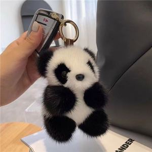 Fashion Cartoon Plush Pendant Panda Kawaii Plush Keychains Toys Stuffed Animal Toys Faux Mink Fur Panda Bag Charm Doll <b>Key</b> <b>Chain</b> - Product Image 2