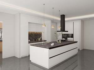Modern <b>White</b> Kitchen <b>Cabinets</b> High <b>Gloss</b> Finish Gold Trim Waterproof Design and Backsplash - Product Image 4