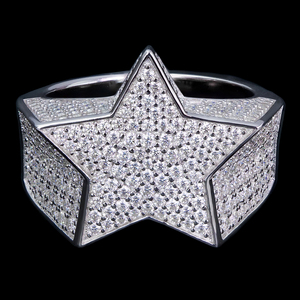 Atacado de Fábrica Personalizado em Massa Joias Hip Hop de Prata Esterlina 925 Anel de Estrela Cravejado com Diamantes e Moissanite para Homens - Product Image 2