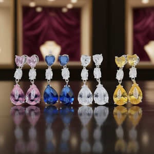 Boucles d'oreilles pendantes en cristal bleu saphir E1574, forme cœur, serti griffe, bijoux classiques pour femme, idéales pour les soirées - Product Image 2