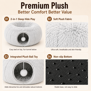 Cama Túnel para Gatos <span class=keywords><strong>2</strong></span> en 1, Plegable, de Felpa, con Juguete Interactivo, Lavable, para Interiores, Invierno - Product Image 3