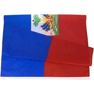 Drapeaux d'Haïti de qualité supérieure, vente en gros, nouveaux modèles 2023, fanions d'extérieur, impression par sublimation double face, polyester 100D, drapeau personnalisé - Product Image 1