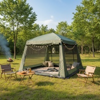 Tente de camping familiale extra large carrée à 4 portes, protection UV, structure en tuyaux galvanisés de 22 mm, imperméable, anti-moustiques