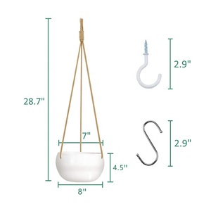 Jardinière <span class=keywords><strong>suspendue</strong></span> en céramique de 8 pouces pour l'intérieur et l'extérieur, pot de fleurs de Bohème, panier suspendu en porcelaine blanche, <span class=keywords><strong>corde</strong></span> en polyester pour le jardin - Product Image 2