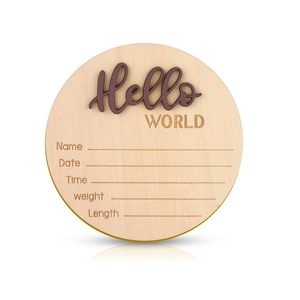 Insegna in Legno 'Hello World' per Neonati, Cartello di Benvenuto, Annuncio Nascita, <span class=keywords><strong>Nome</strong></span> del Bambino - Product Image 3