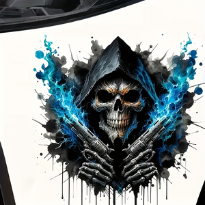 <span class=keywords><strong>Adesivo</strong></span> in Vinile <span class=keywords><strong>Teschio</strong></span> di Grim Reaper con Fiamma Blu, Impermeabile, per Auto, Camion, Moto, Finestrini e Carrozzeria - Product Image 1
