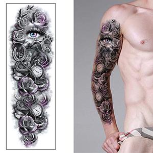 Brazo tatuaje temporal mangas para Mujeres Hombres cuerpo pegatinas mano pierna <span class=keywords><strong>hombro</strong></span> grande realista tatuaje flor cráneo Koi extraíble - Product Image 4