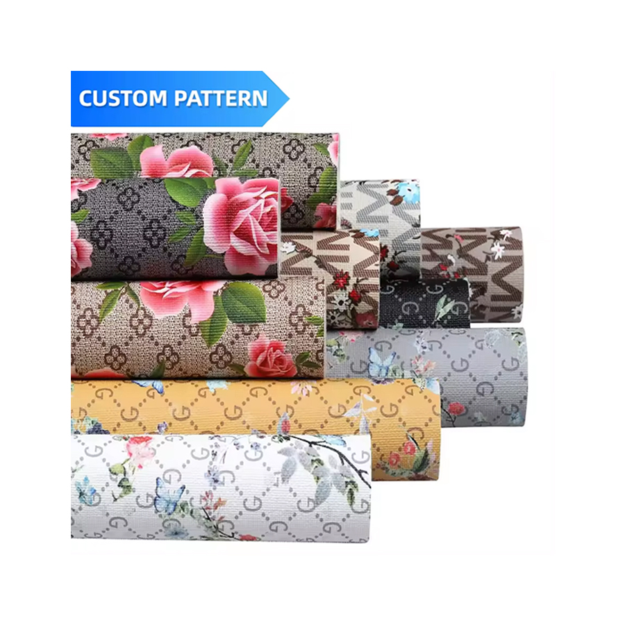 High Quality Custom Name Brand Printed Fabric Leather Printing Synthetic Leather for Handbags